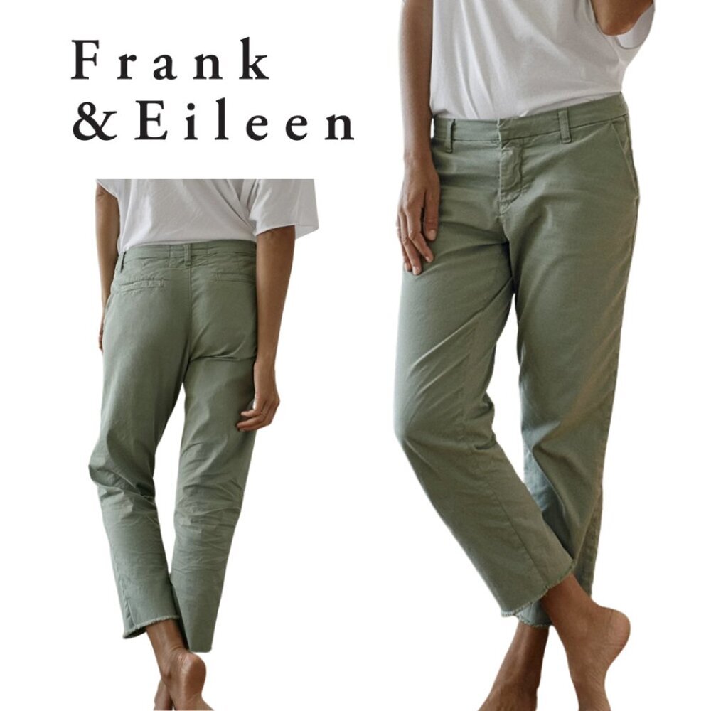 Frank & Eileen, Wicklow Chino Cropped Raw Hem Pants, Sage Green, Army, Olive